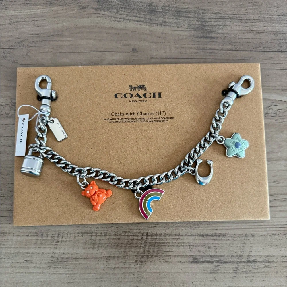 NWT Coach Silver Swagger Chain With Charms CW662 Blue Multi